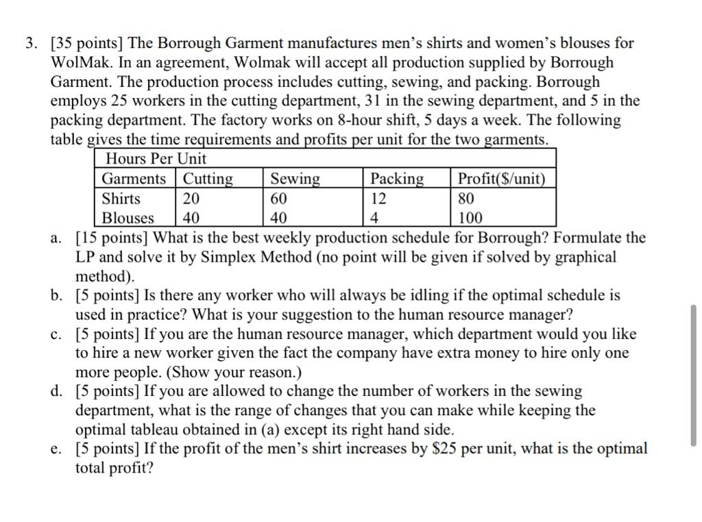 no excel please 3. [35 points] The Borrough