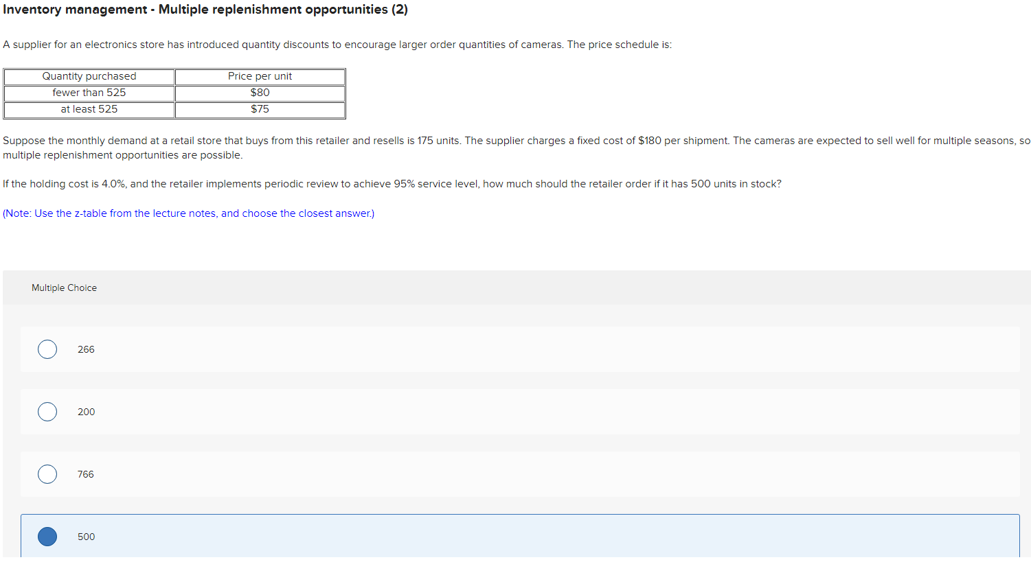 Inventory management - Multiple replenishment