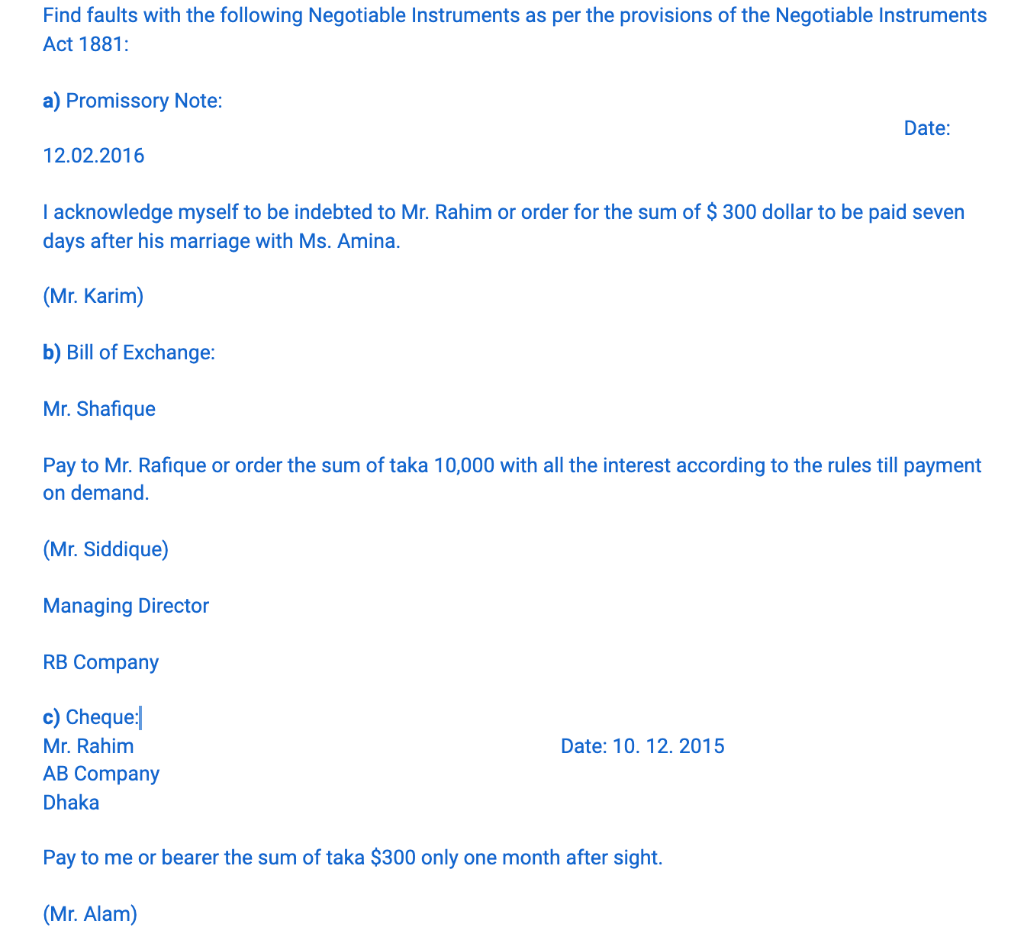 Find faults with the following Negotiable