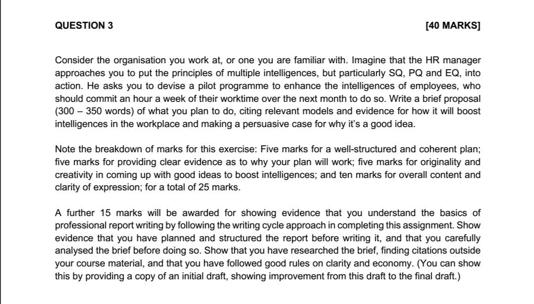 QUESTION 3 [40 MARKS] Consider the organisation