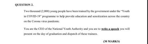 QUESTION 2. Two thousand (2,000) young people