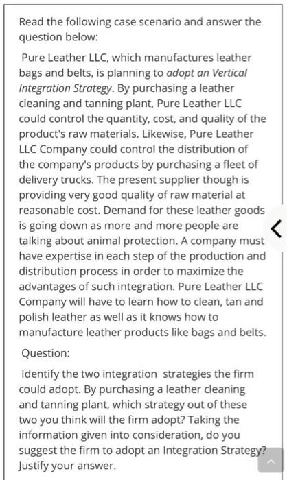 Read the following case scenario and answer the