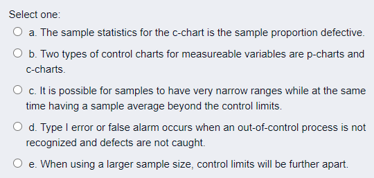Select one: O a. The sample statistics for the