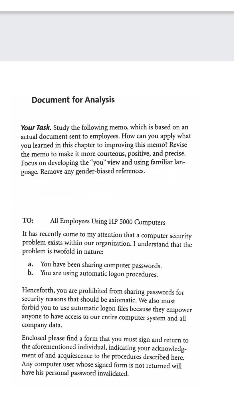 re write the memo to be more effective Document