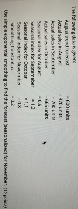 = The following data is given: August trend