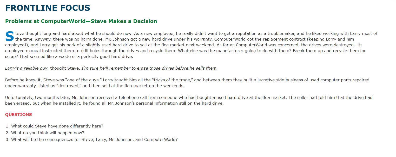 FRONTLINE FOCUS Problems at Computerworld-Steve