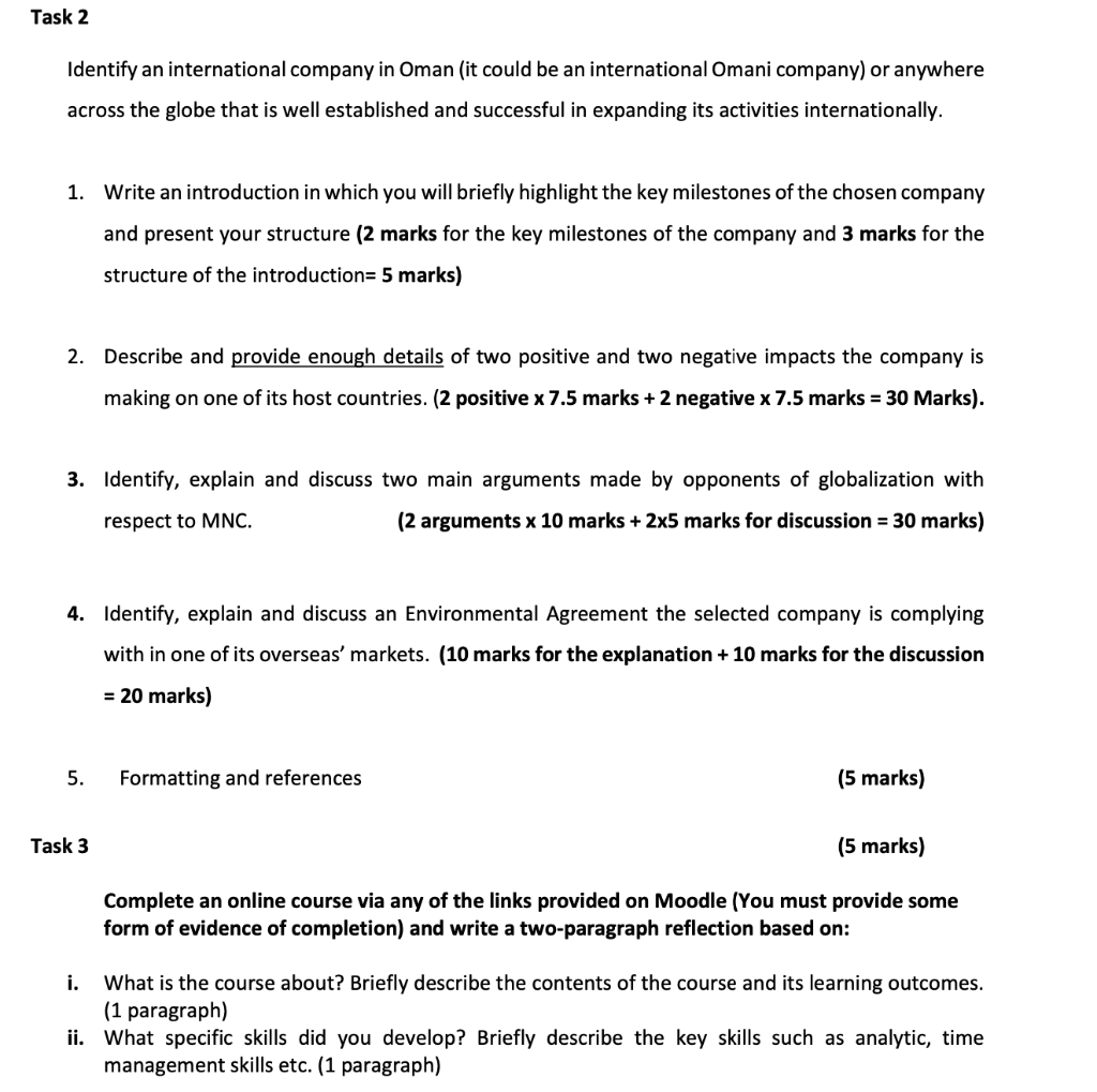 Task 2 Identify an international company in Oman