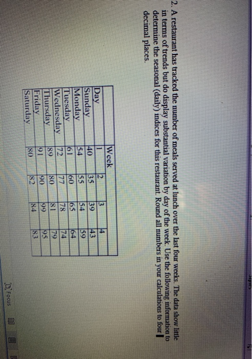 yes 2. A restaurant has tracked the number of