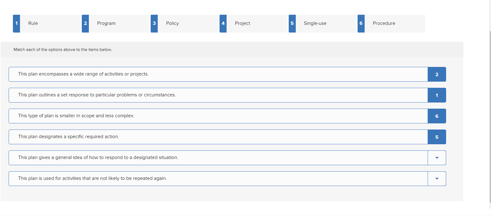 1 Rule 2 Program Match each of the options above