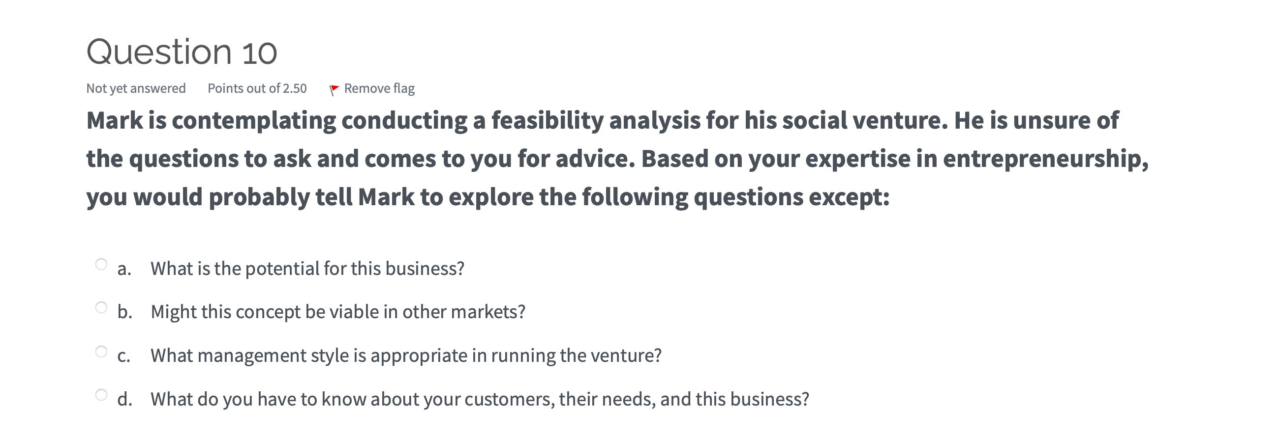 Question 10 Not yet answered Points out of 2.50