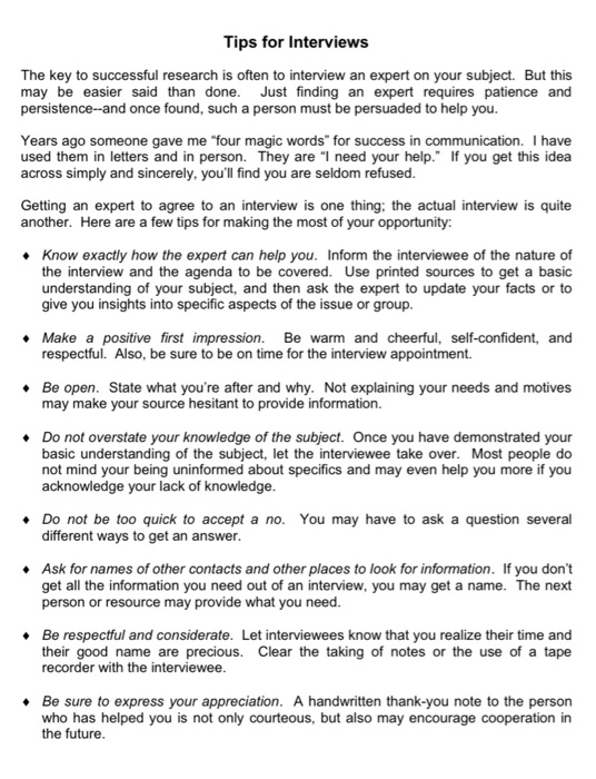 interview write up SUBJECT: Writing Assignment