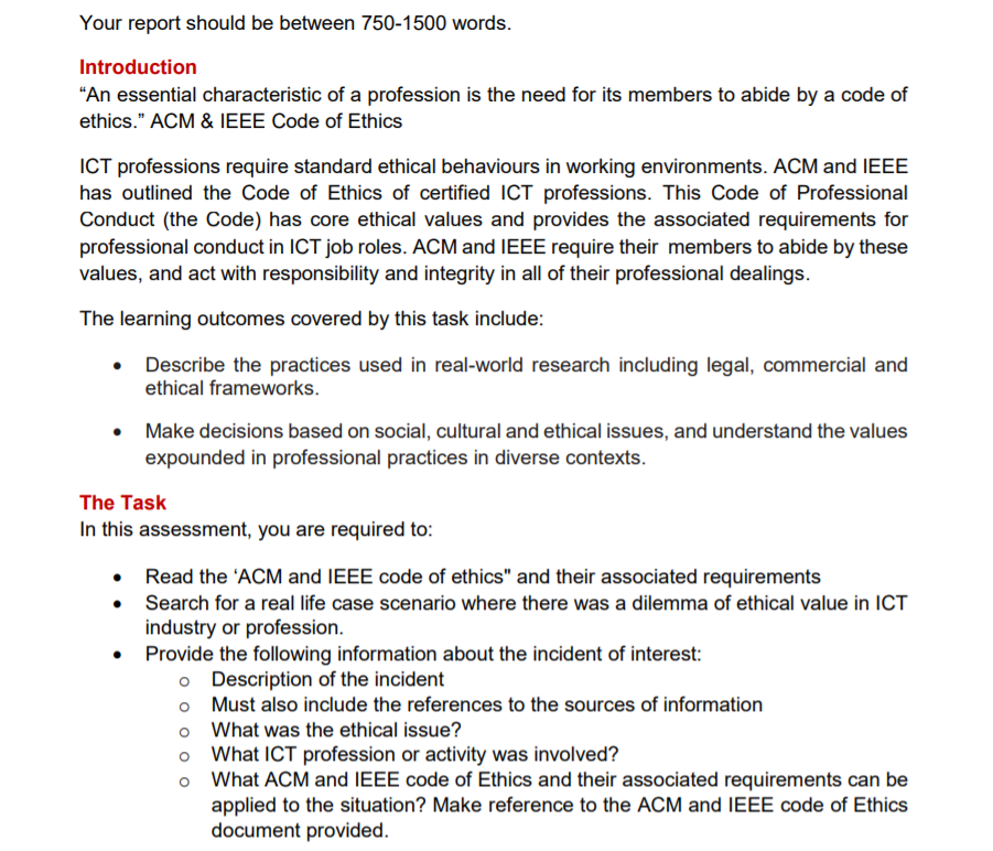 Your report should be between 750-1500 words.
