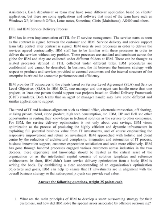 IBM Global Outsourcing IBM World Wide Competency