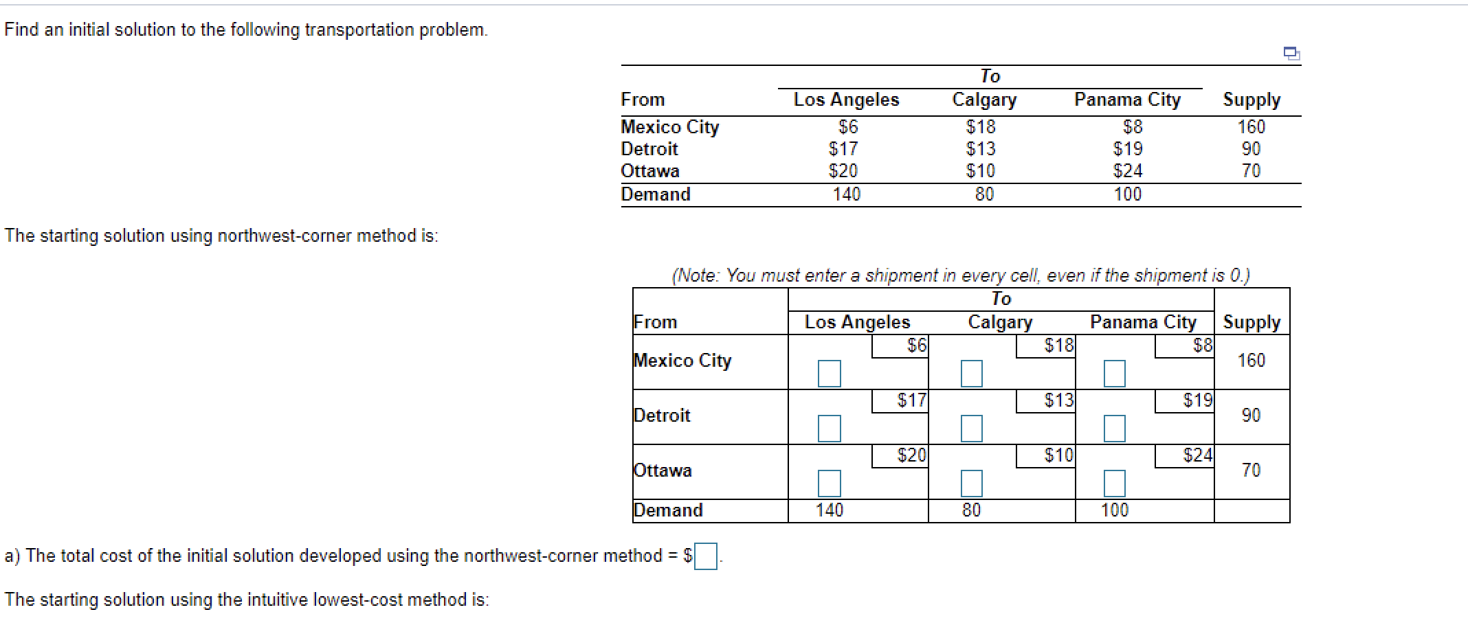 Find an initial solution to the following