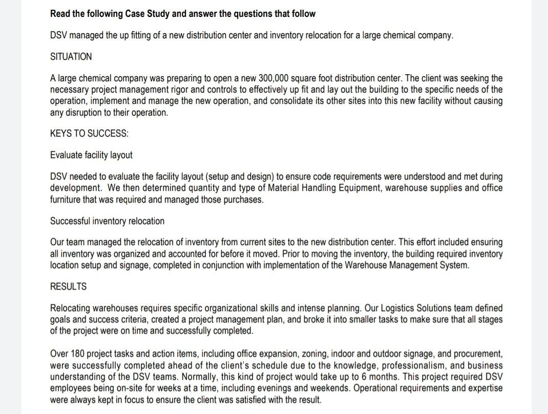 Read the following Case Study and answer the