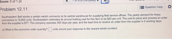 Score: U UPPL 94. V LJ Problem 12.11 Question