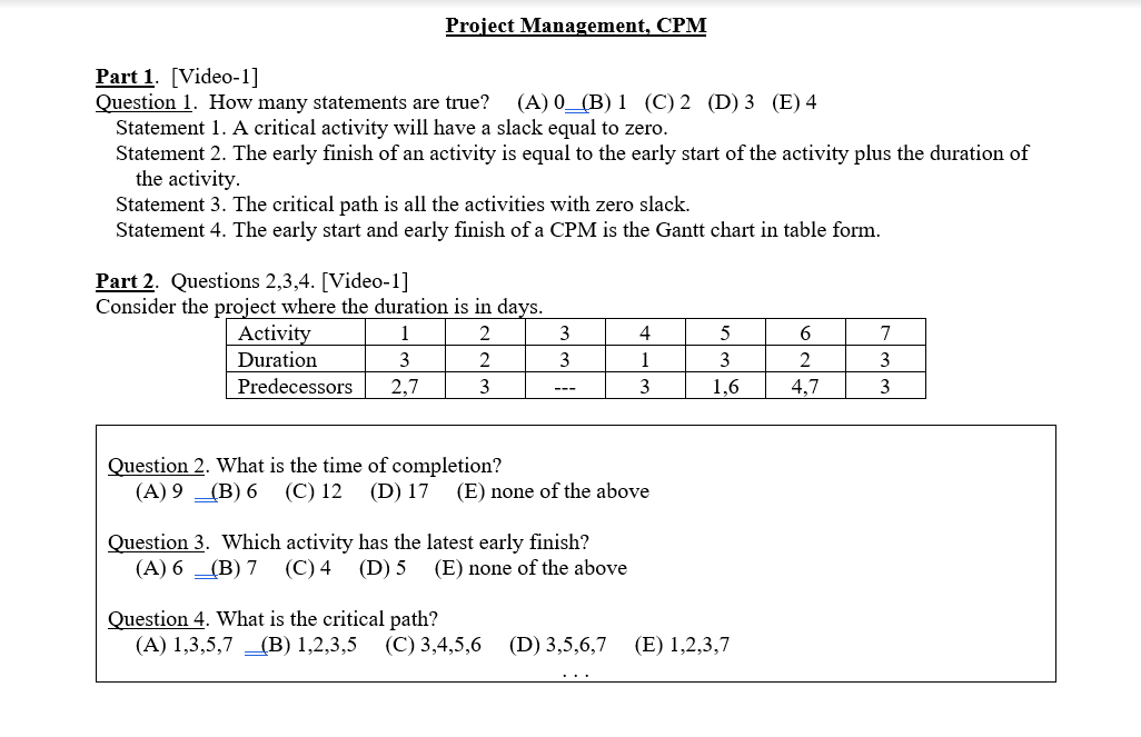 Project Management, CPM Part 1. [Video-1]