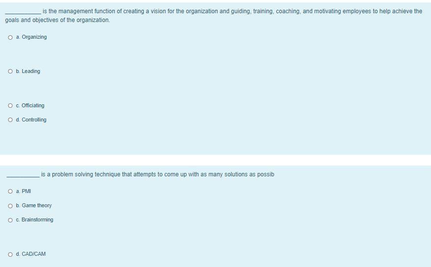 is the management function of creating a vision