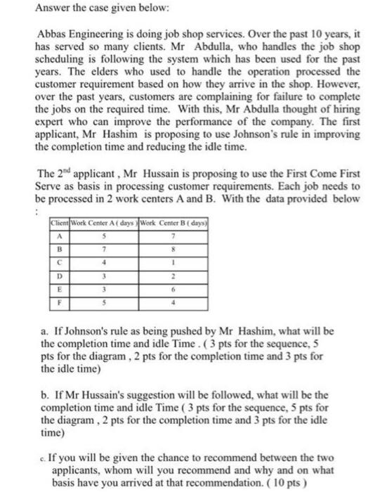 Answer the case given below: Abbas Engineering is
