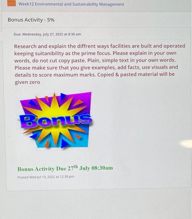 Research and explain the diffrent ways facilities