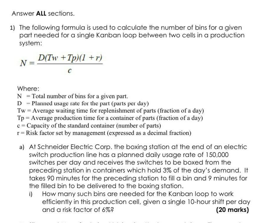 Answer ALL sections. 1) The following formula is