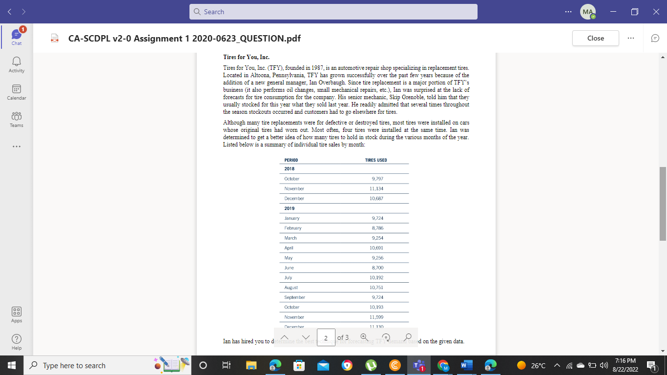 Case Questions 1. Calculate a forecast using a