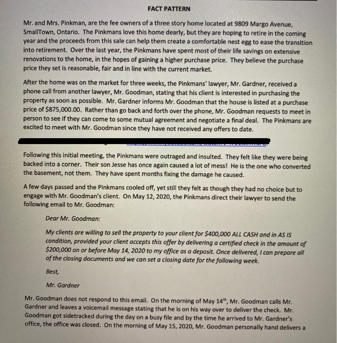 FACT PATTERN Mr. and Mrs. Pinkman, are the fee