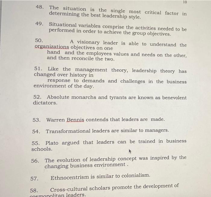 no explanation needed, just true or false 10 48.