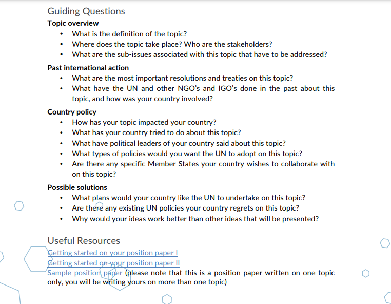 MUN MOCK DEBATE Question:-Write a position paper