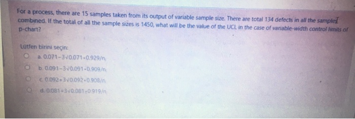 For a process, there are 15 samples taken from