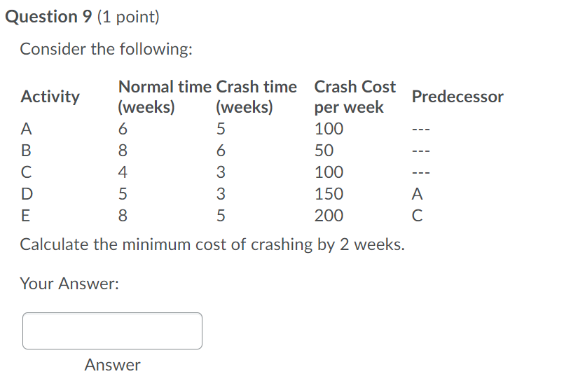 Question 9 (1 point) Consider the following: i
