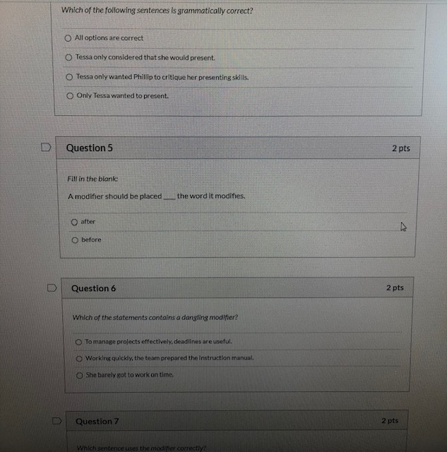 D Question 8 2 pts Which sentence uses the