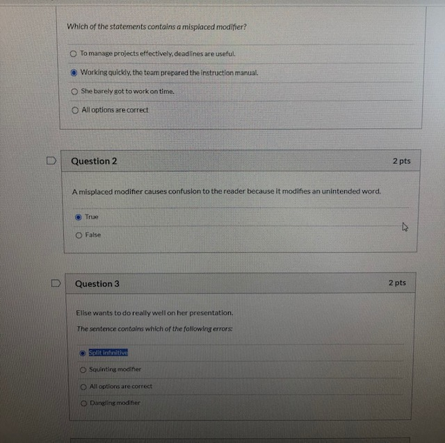 D Question 8 2 pts Which sentence uses the