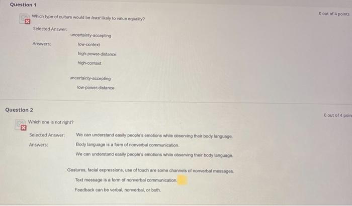 multiple choice need answer Question 1 Dout of 4
