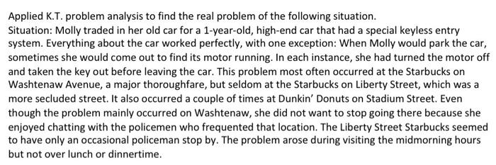 KT Analysis Question Applied K.T. problem