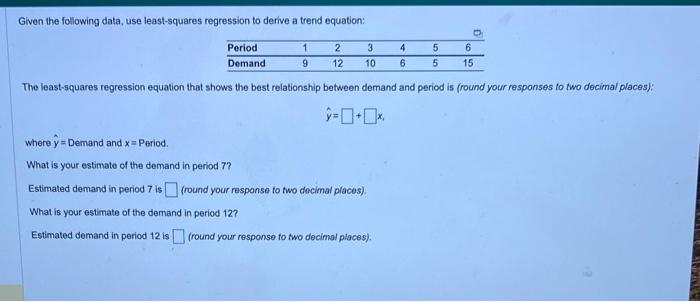 Given the following data, use least-squares