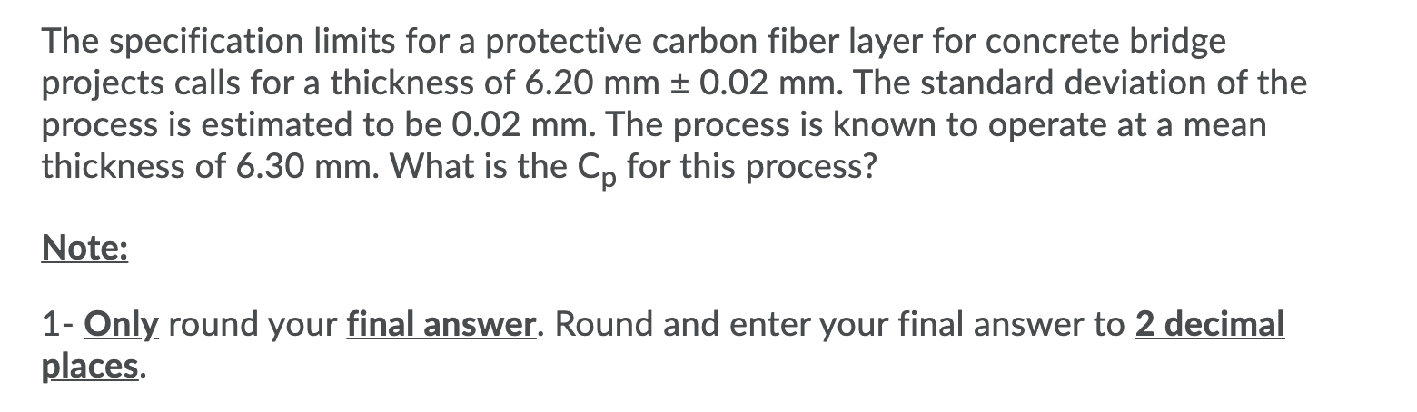 The specification limits for a protective carbon