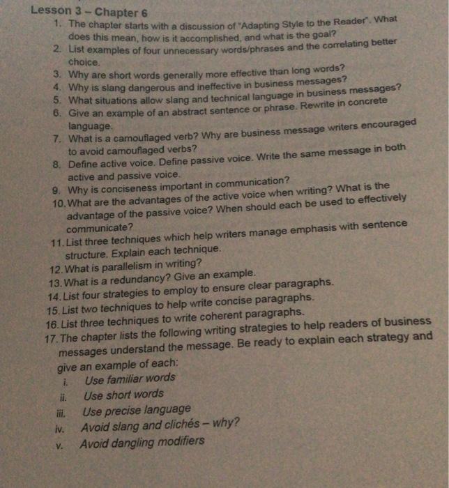 Lesson 3-Chapter 6 1. The chapter starts with a