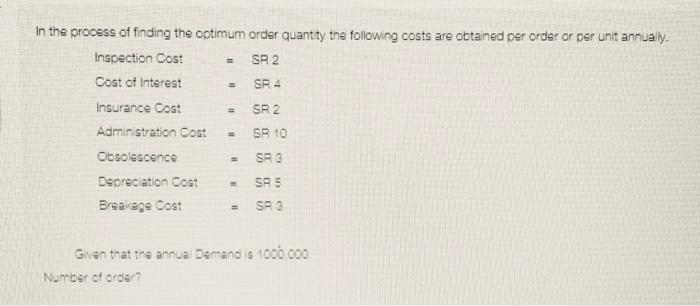 in the process of finding the optimum order