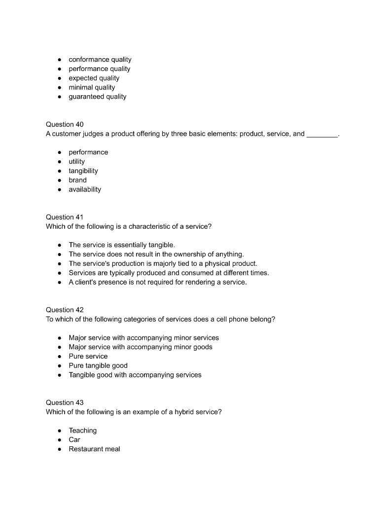 conformance quality performance quality expected