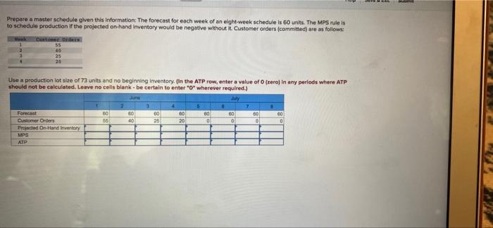 help pleaseeeee! Prepare a master schedule given