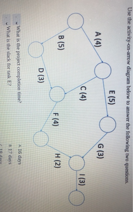 Use the activity-on-arrow diagram below to answer