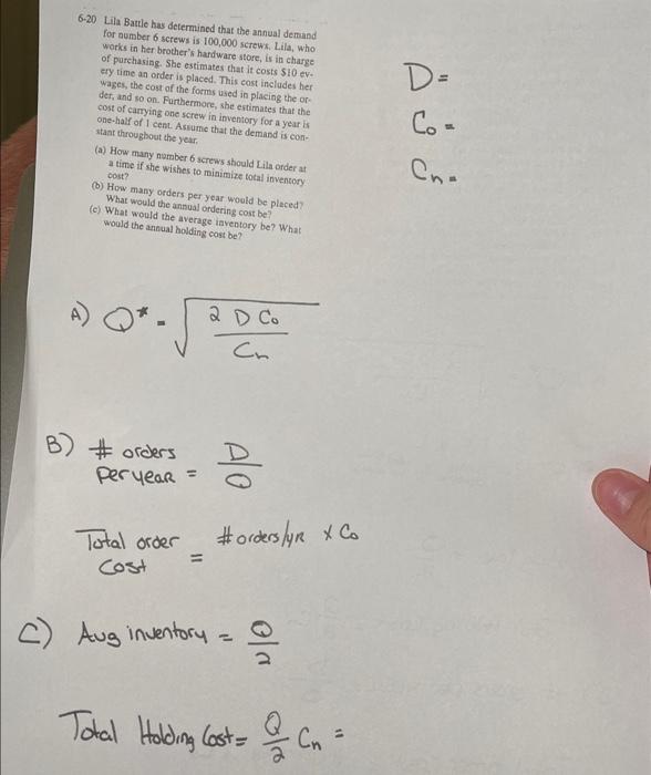 B) # orders =0D Tutal order cost Aug inventory