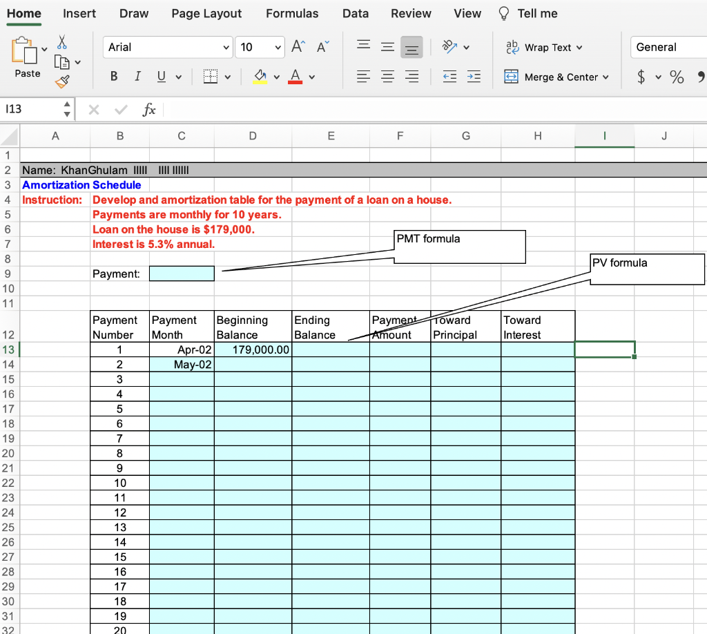 Home Insert Draw Page Layout Formulas Data Review