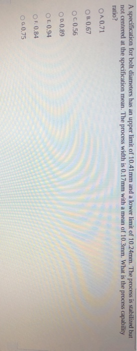 A specification for bolt diameters has an upper