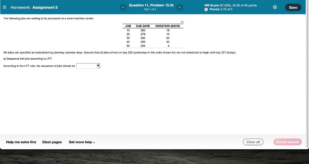 Homework: Assignment 5 Question 11, Problem 15.24
