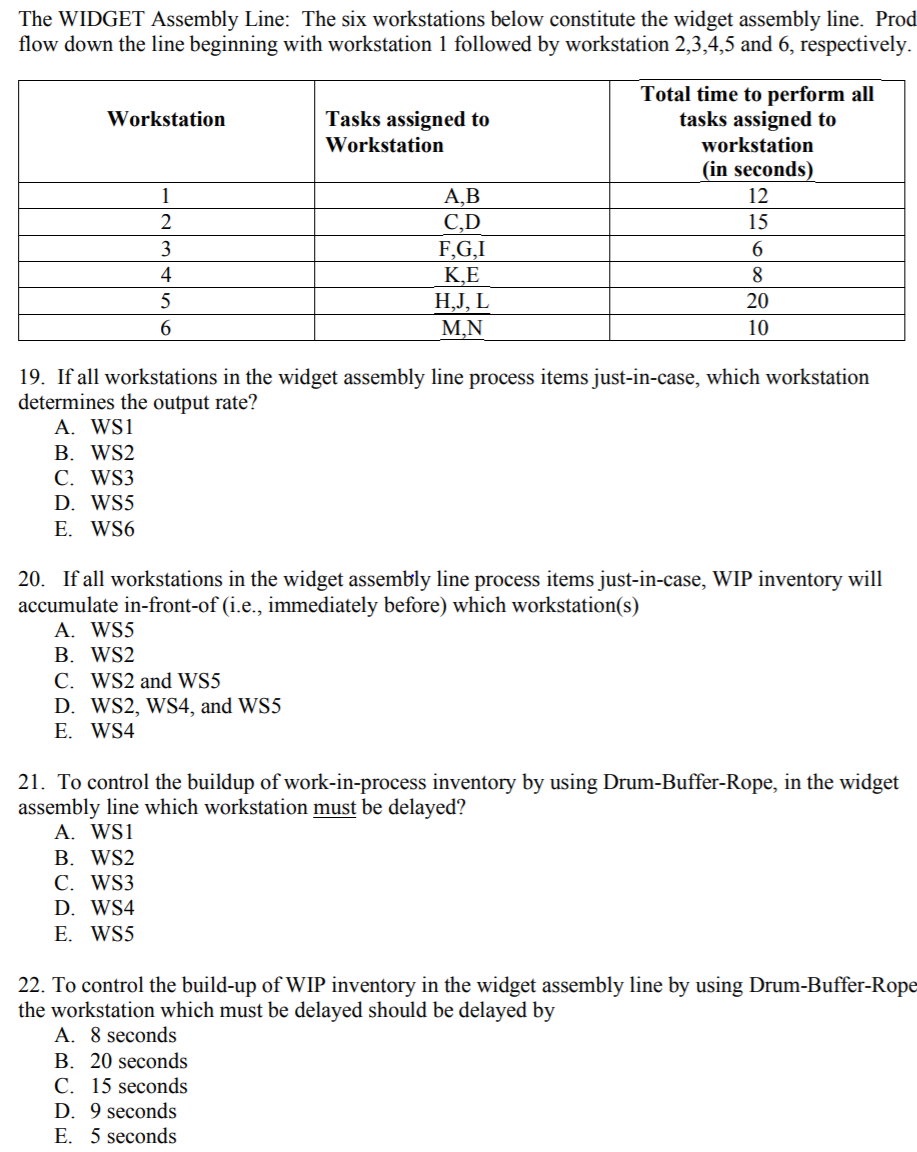 The WIDGET Assembly Line: The six workstations
