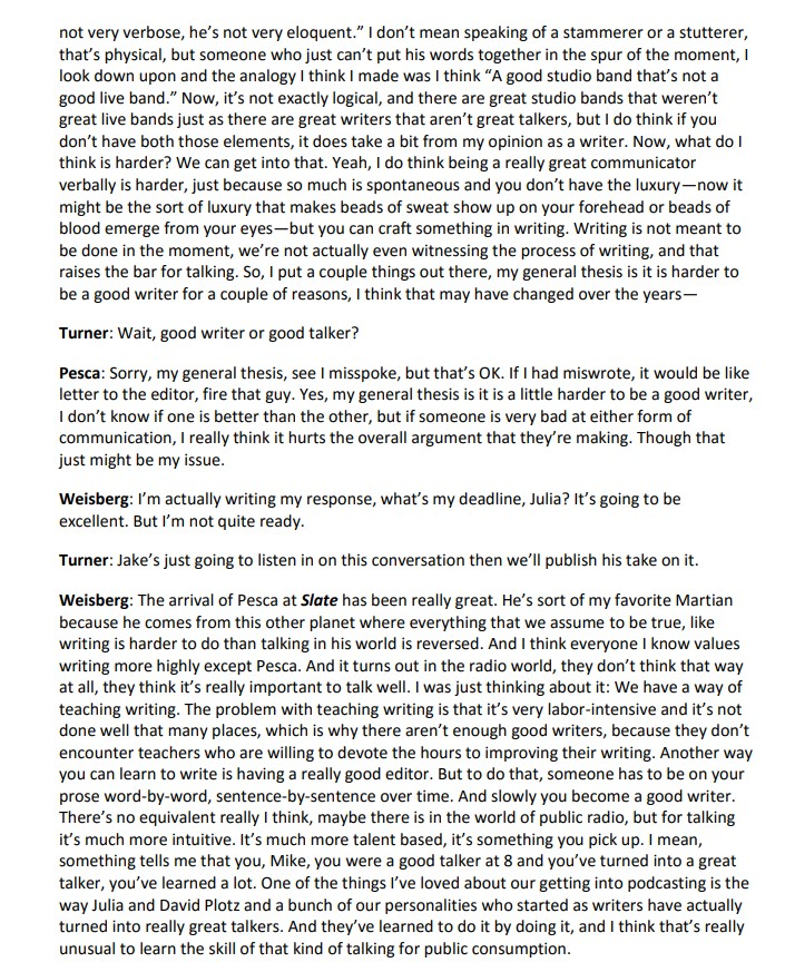 Read the article "The Great Writing vs. Talking