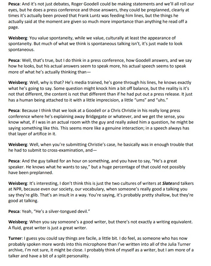 Read the article "The Great Writing vs. Talking