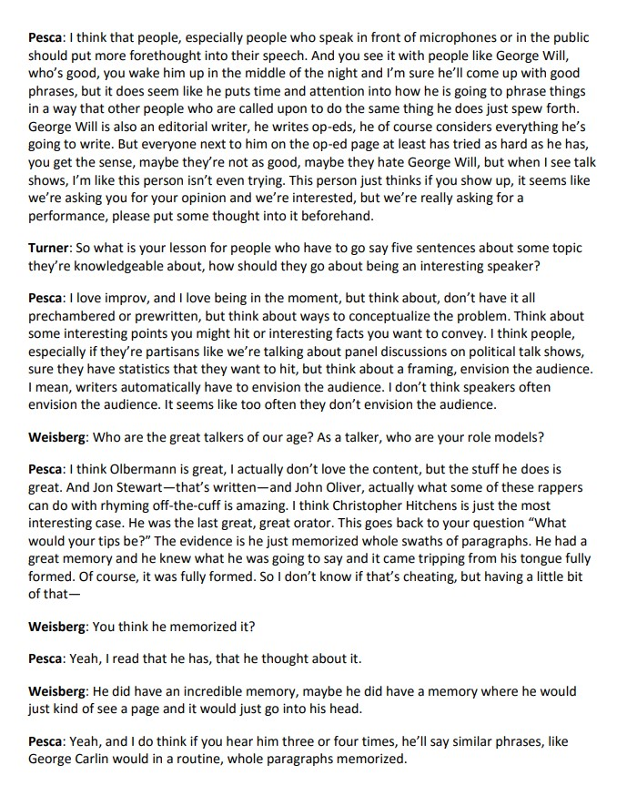 Read the article "The Great Writing vs. Talking